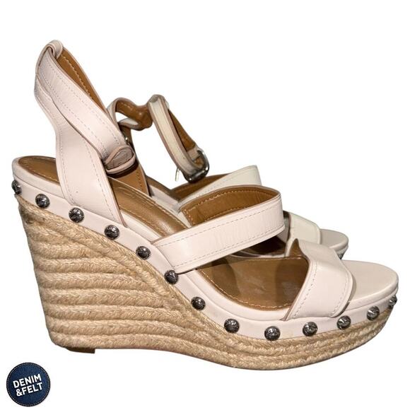 COACH Darcy Chalk Espadrille Wedge Sandals Leather Studded Straps 7.5B - Picture 14 of 16